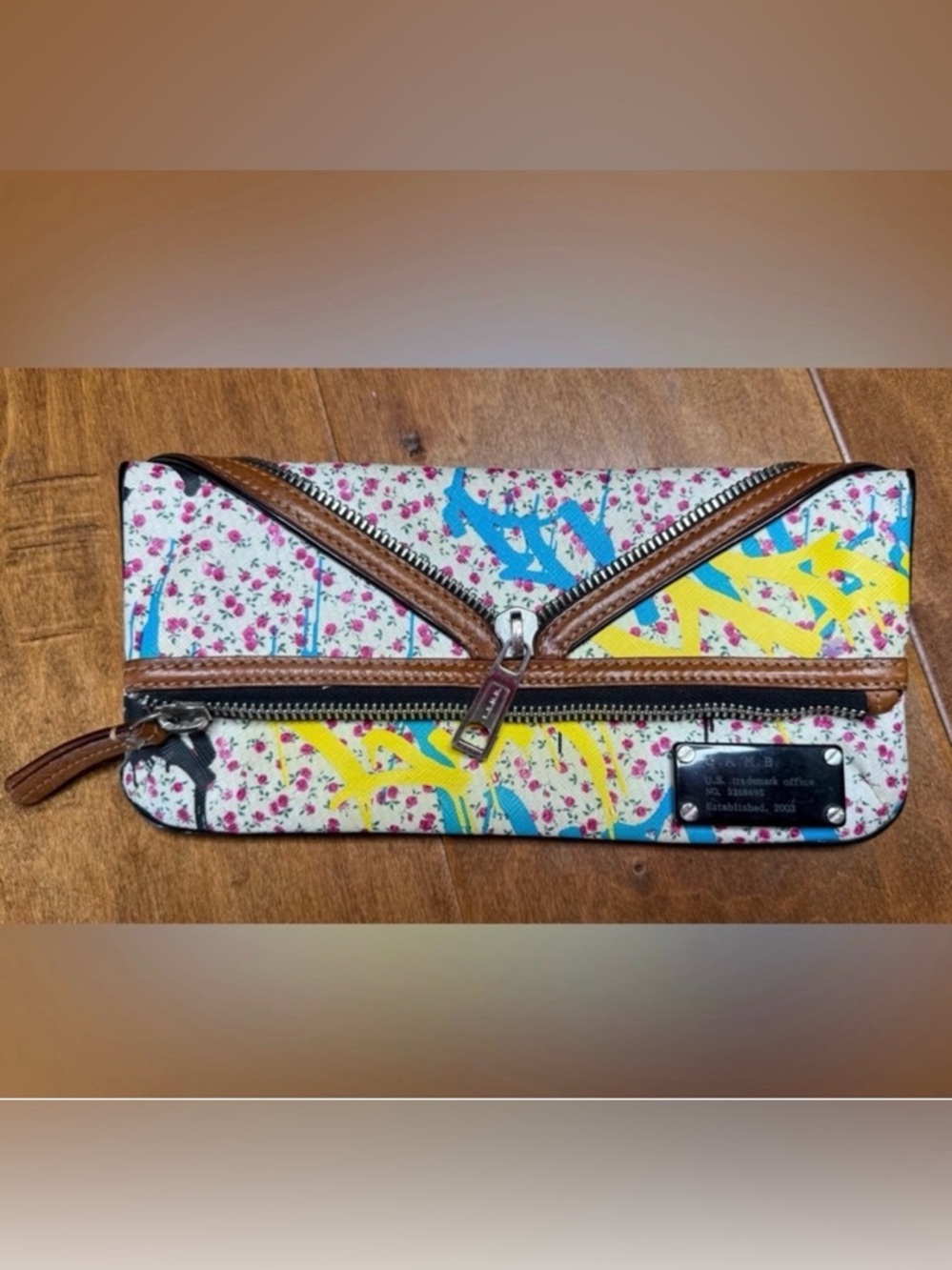 LAMB Gwen Stefani Y2K Graffiti Floral Zip Clutch Bag